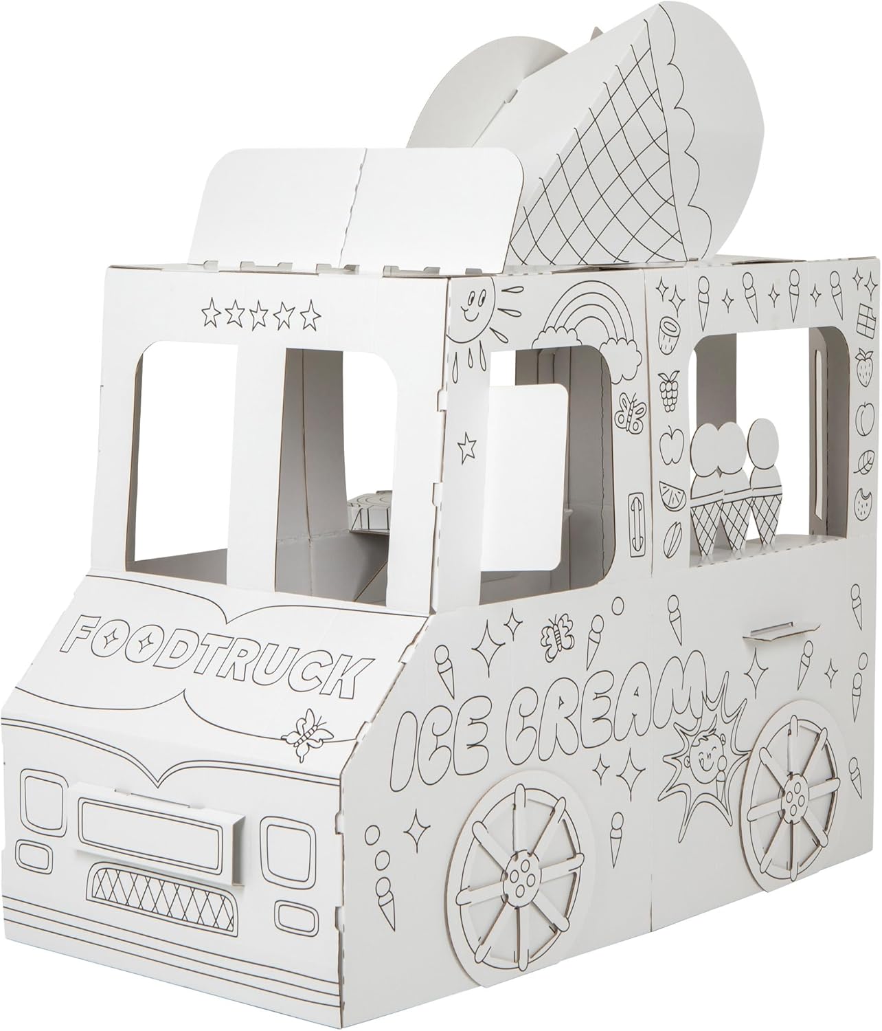 Indoor Playhouse - Food Truck Toy for Children - XXL Children's House Made of 3-Ply Cardboard for Crafts and Painting - Gift Idea for Girls, Boys