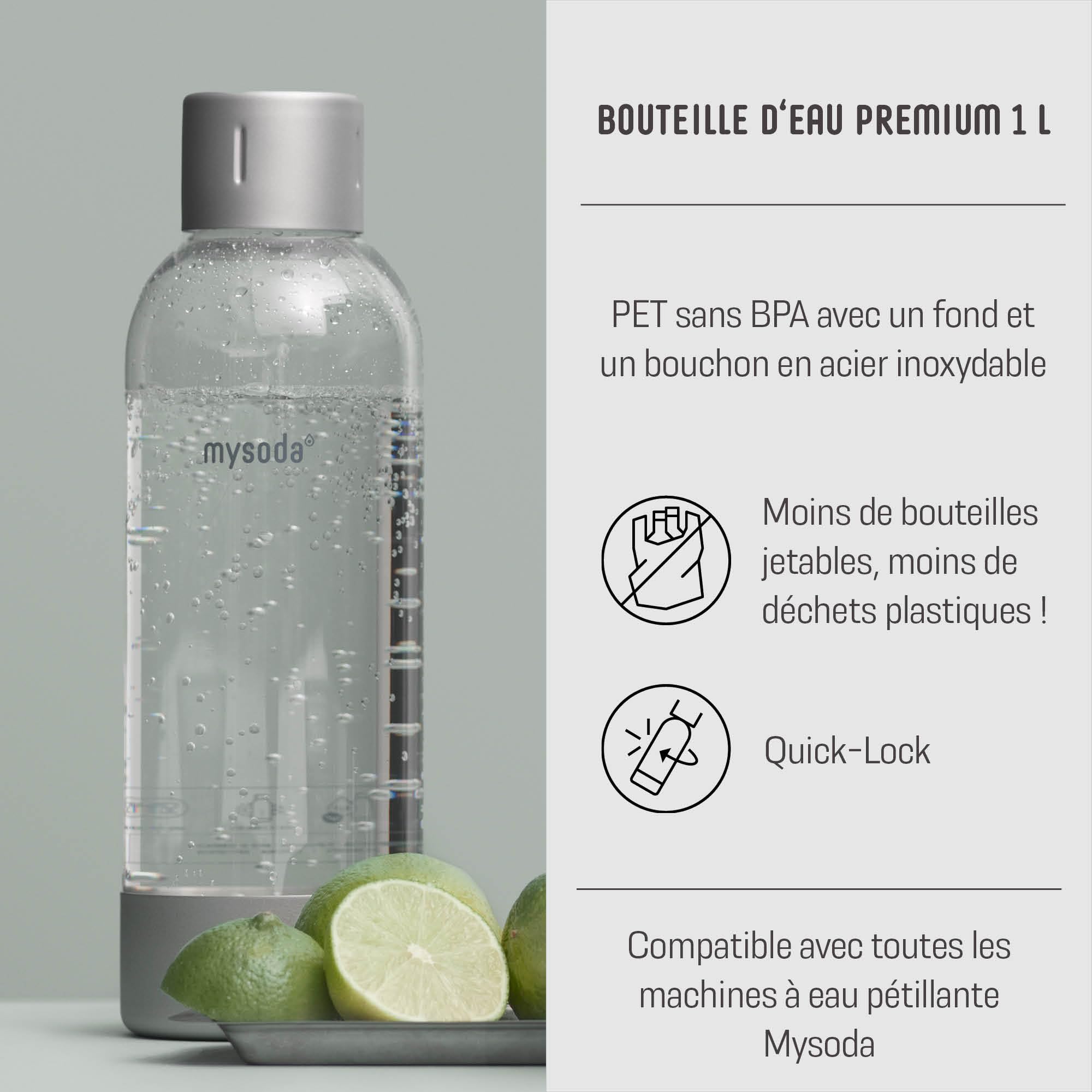 Mysoda Pack Ruby - Machine à eau pétillante avec 2 bouteilles d'eau en PET et une cylindre de CO2 - Blanc