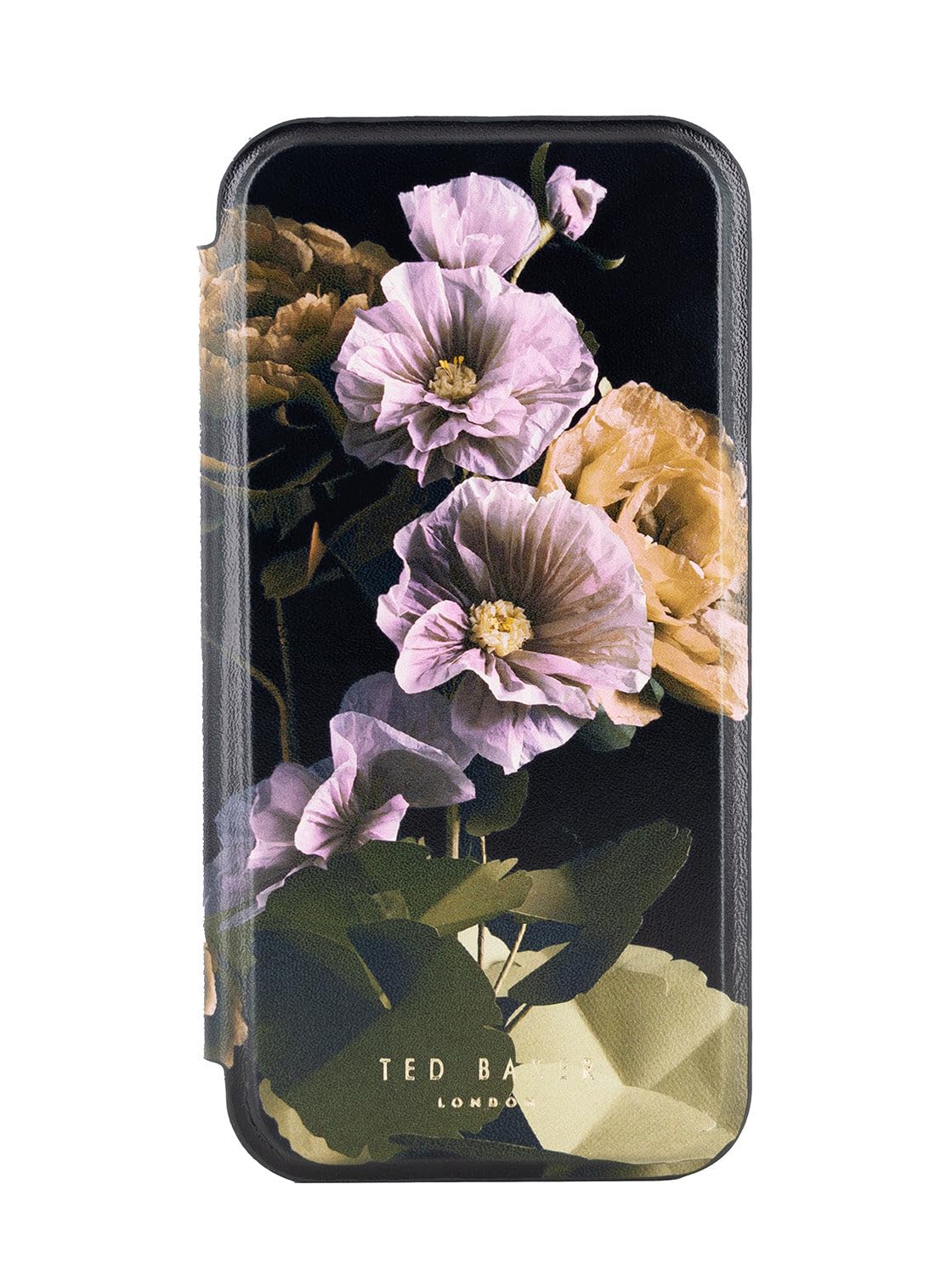 Ted BakerGLADIAL Black Paper Flowers Mirror Folio Phone Case for iPhone 13/14 Gold Shell