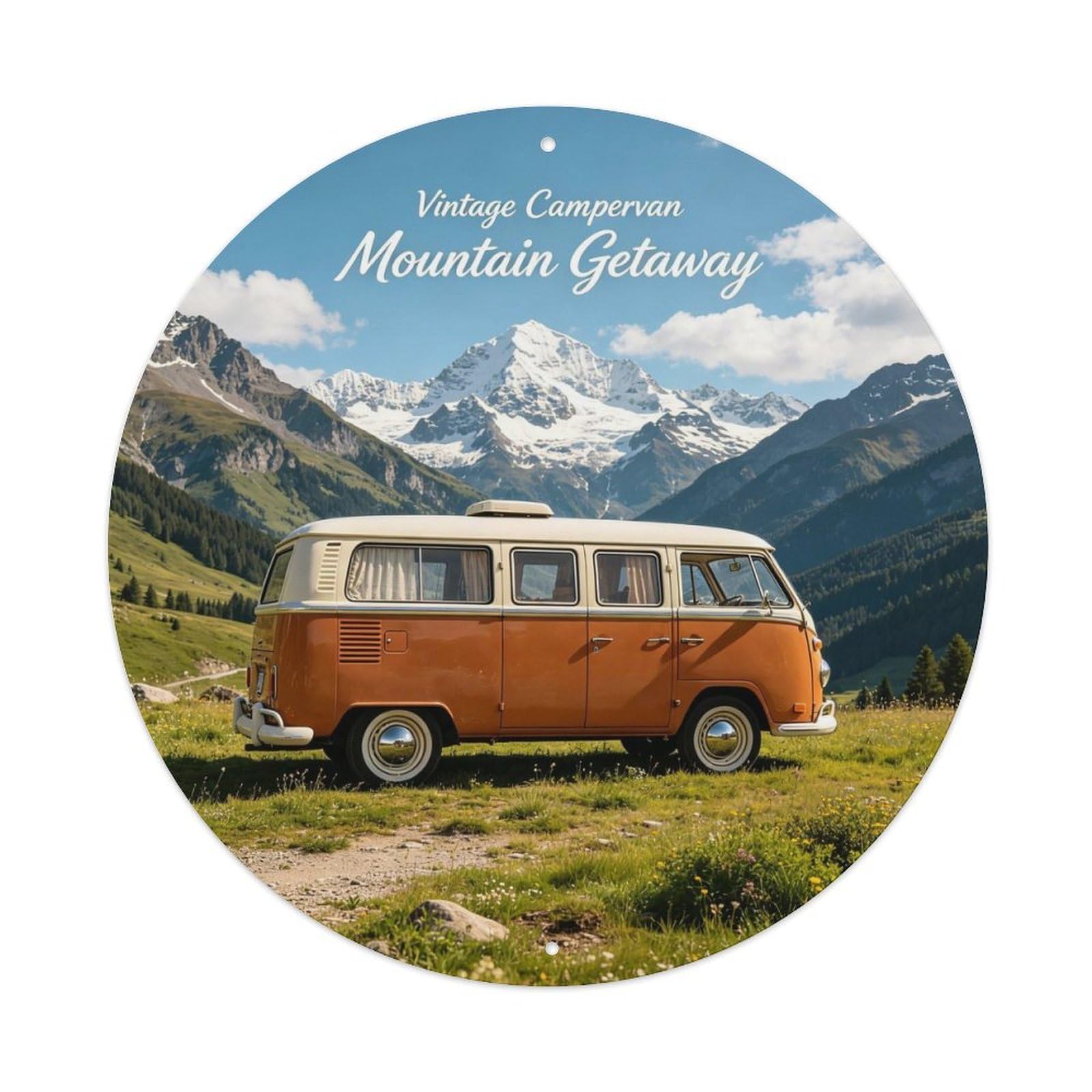 Vintage Campervan Mountain Getaway Metal Tin Sign Plaque