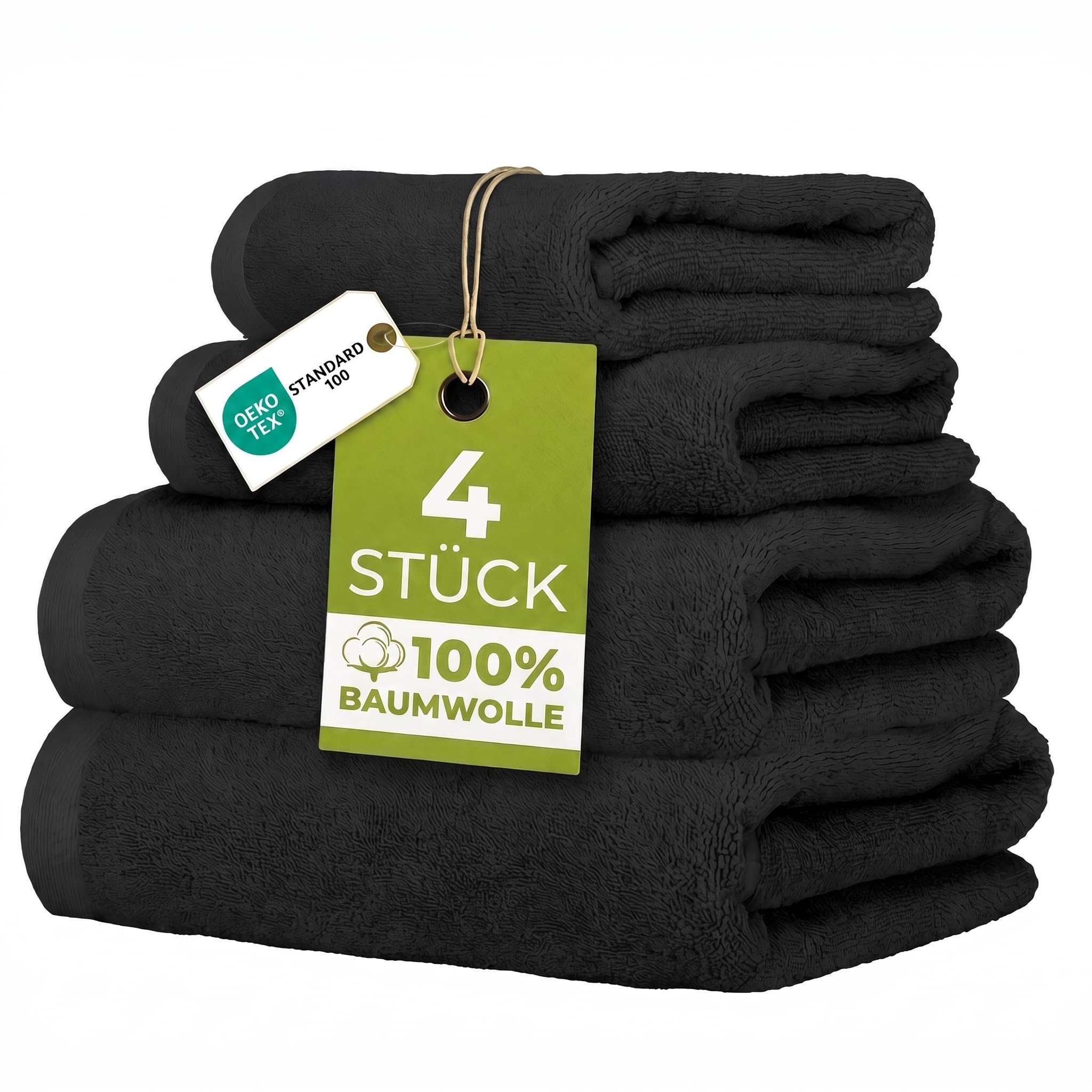 Ruggeri 4 Handtuch Set 2 Handtuch 2 Gästetuch Baumwolle, Schwarz