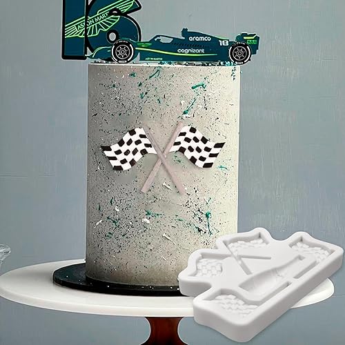 Miniatura 4 de Moldes de silicona para auto de carreras, trofeos de medalla, bandera de cheque de silicona, moldes de cocina de carreras para decoración de