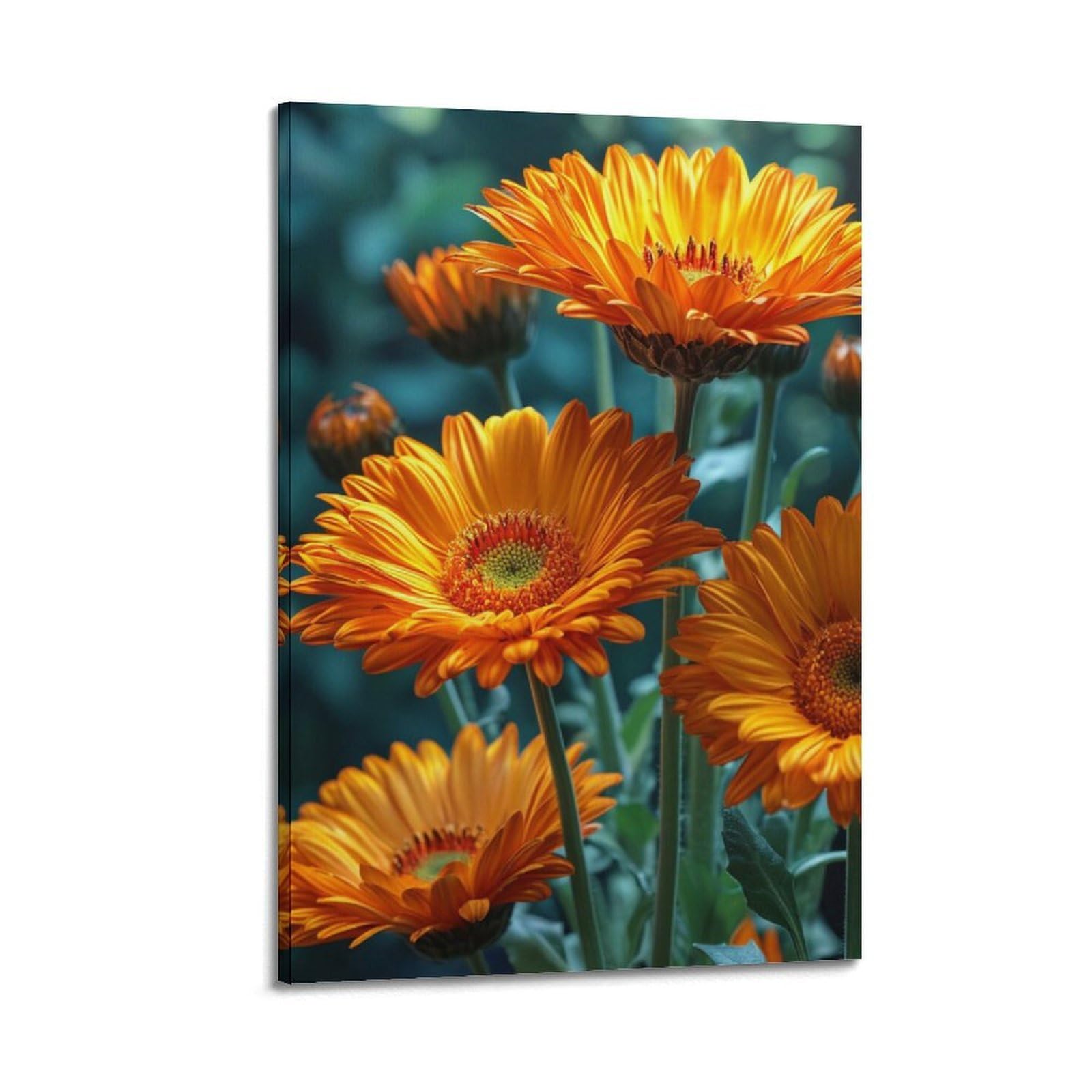 Décoration murale marguerites gerbera orange mur blanc ZHOUKEG