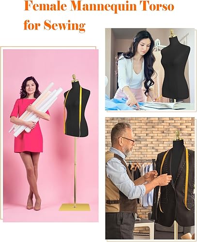 Miniatura 6 de Maniquí de maniquí femenino con soporte de metal y base rectangular, altura del cuerpo del maniquí de 40.55 a 73.23 pulgadas, altura ajustable para