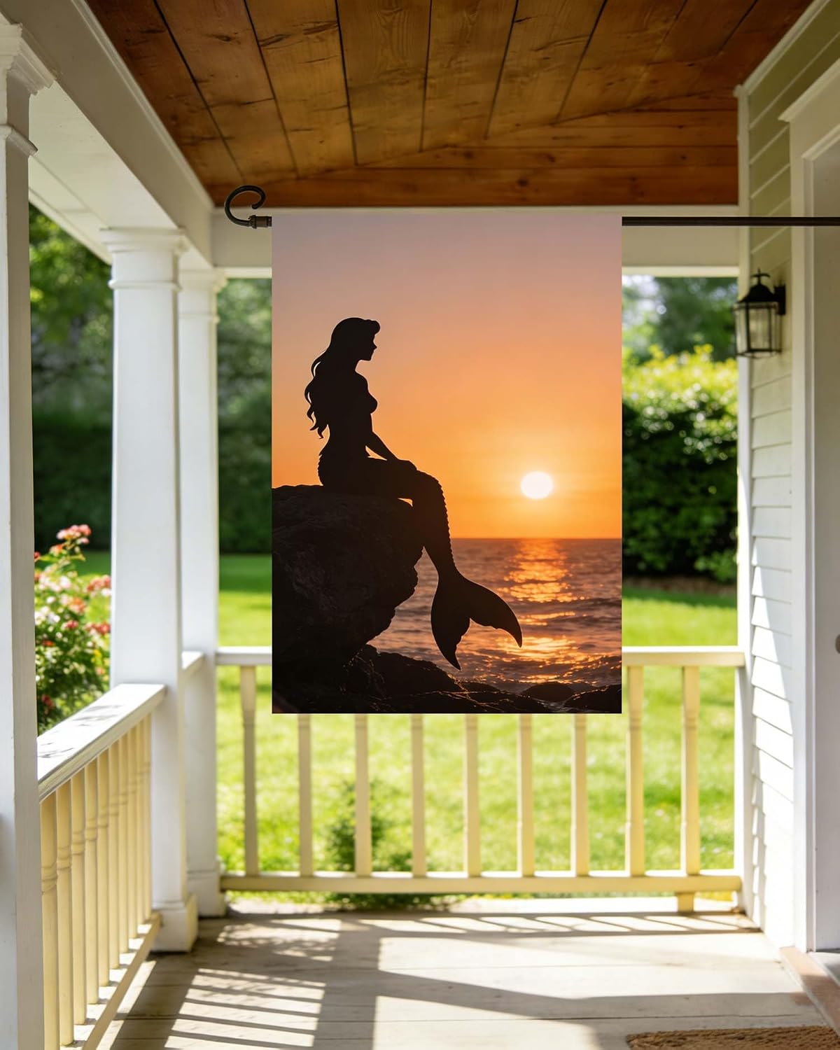 Fairy Tales Beauty Charming Fish Mermaid in Ocean Sea Sunset House Flag 28" x 40" Double Sided Polyester Welcome Yard Garden Flag Banners for Patio Lawn Home Outdoor Decor