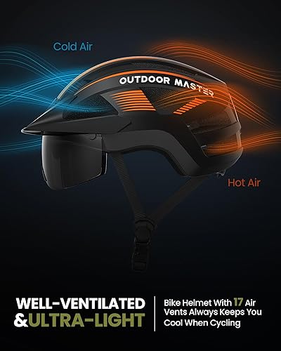 Miniatura 6 de OutdoorMaster - Casco de bicicleta para adultos, con luz LED trasera recargable, gafas magnéticas desmontables, visera solar extraíble - Adecuado