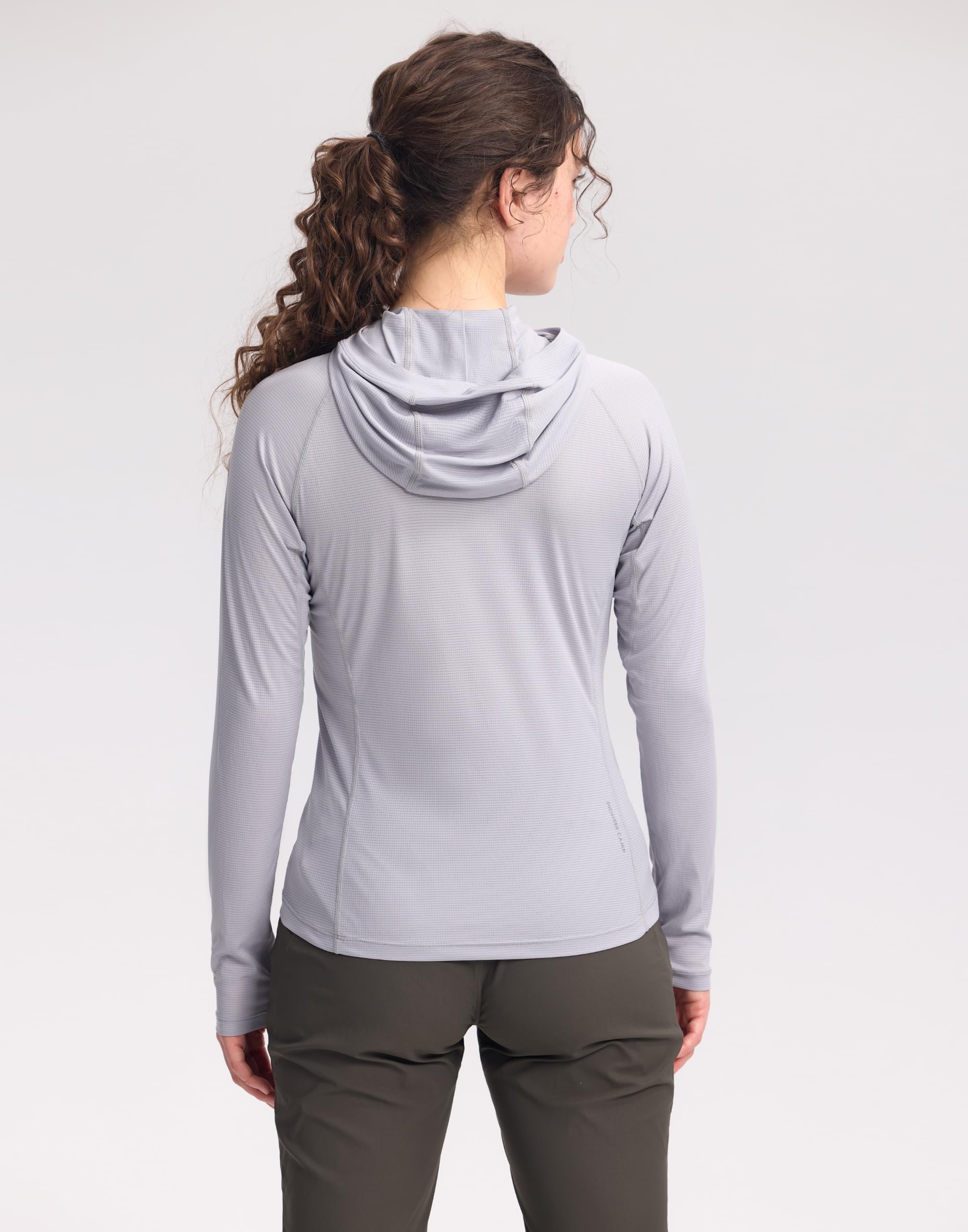Pioneer Camp T-shirt de randonnée à capuche pour femme - Ultra léger (90 g) - Séchage rapide et respirant - UPF23+ - T-shirt UV à manches longues avec trous pour les pouces - Pour trekking, randonnée