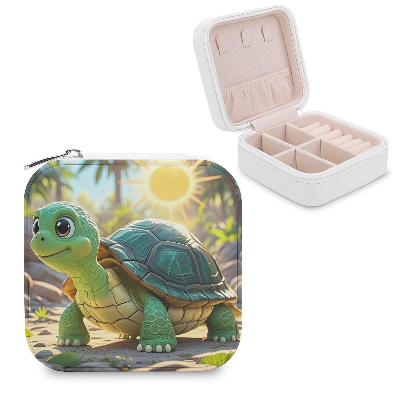 LZQPOEAS Turtle Jewelry Box Mini Jewelry Travel Case Trendy Stuff Ring Box Custom PU Leather Jewelry Boxes Portable Jewelry Case Earring Storage Organizer for Girls Women