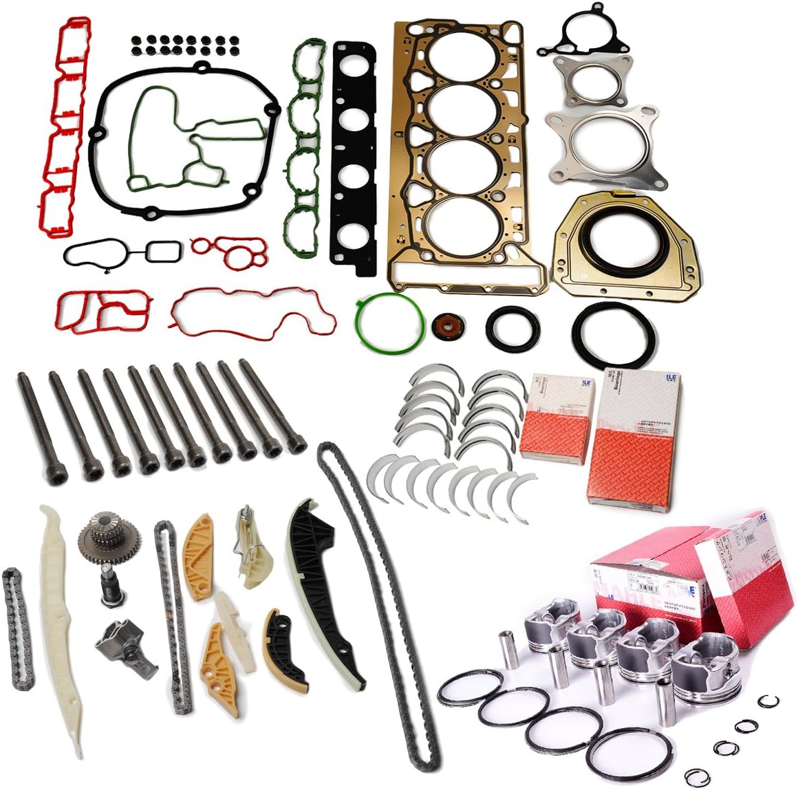 Amzparts Engine Pistons Seals Timing Overhaul Rebuild Set Compatible for 2.0 TSI CBFA CAEB