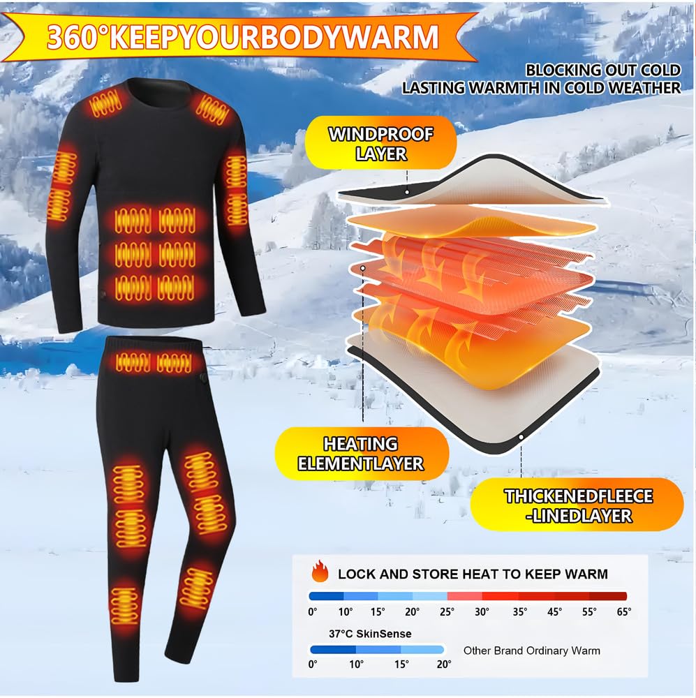 Completo Intimo Termico riscaldato da Uomini e Donne per Lo Sci Invernale,Tramite USB Riscaldamento Intelligente a 42 Zone Maglia e Pantaloni Termici S-4XL