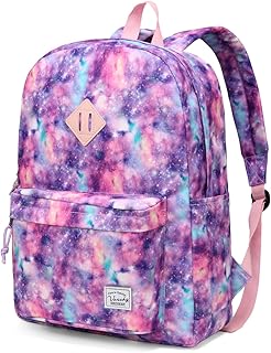 Backpack for School&comma; Lightweight Water Resistant Bookbag Casual Daypack for Middle School Teen Girls Pink Galaxy