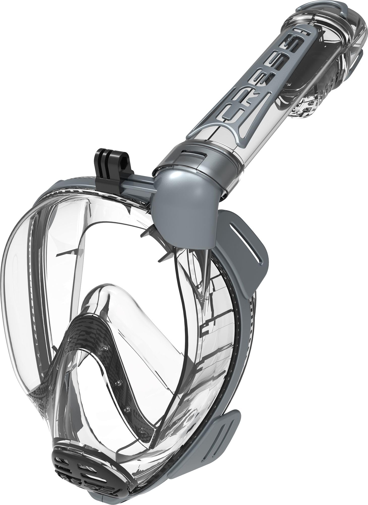 Cressi Duke Action Full Face Mask Máscara Facial Completa con Boquilla Seca y Montaje de Leva de acción, Unisex-Adult, Transparente/Plata, M/L