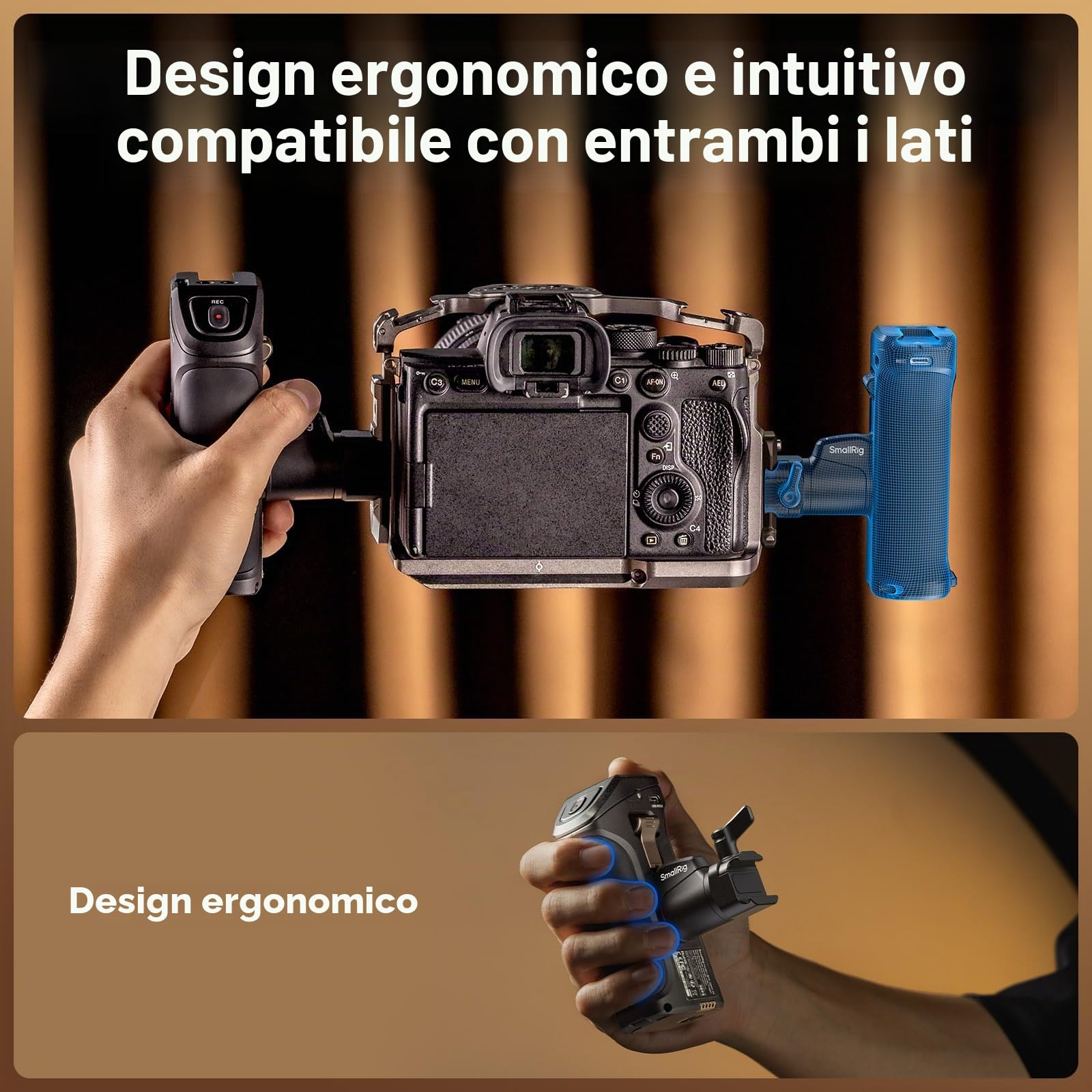 SMALLRIG Maniglia laterale girevole con Trigger Rec per fotocamere mirrorless selezionate, per Sony Alpha 7 IV/Alpha 7R V / A7 III / FX3 / Alpha 9, compatibile con batteria F550/570, controllo