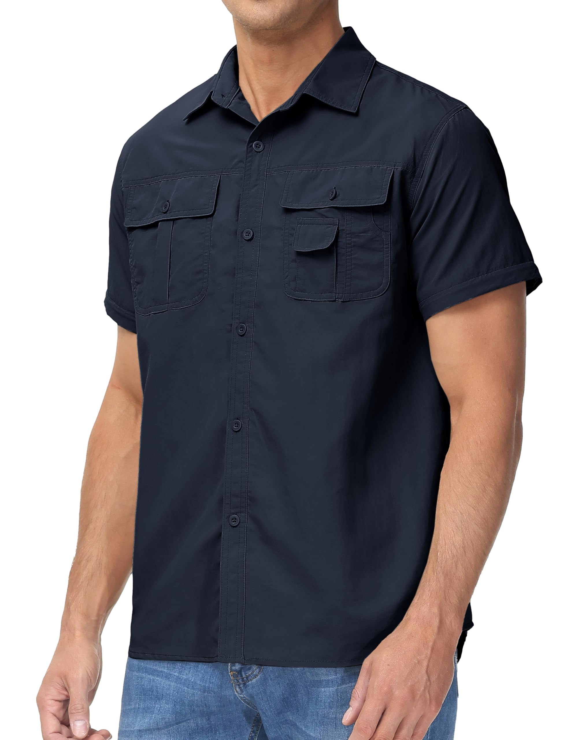 TACVASEN Men's Convertible Long Sleeve Fishing Shirts Lightweight Quick Dry Button Up Tactical Sun Shirts for Safari Hiking