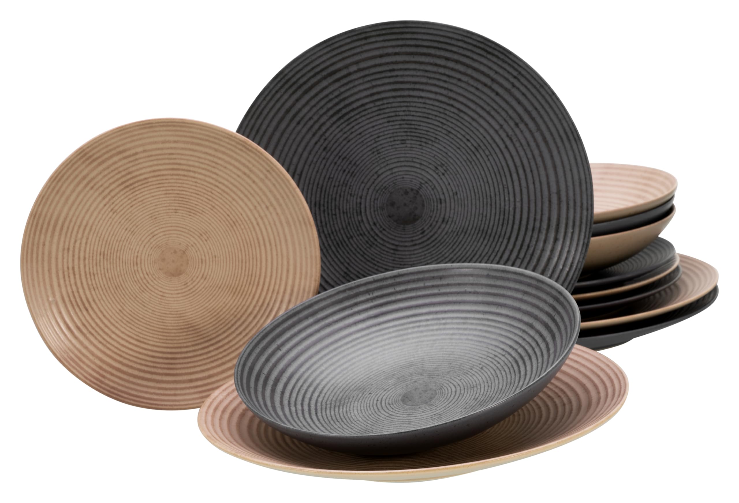 CreaTable, 13139, Serie Catania Mix, Geschirrset, Teller Set 12 teilig, Anthrazit & Sand