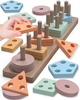 Montessori Toys for 1 2 3 Year Old Boy Girl, Toys for Ages 2-4 Toddlers Kids Baby, 1 2 Year Old Birthday Gifts, Wooden Learning Puzzles Easter Basket Stuffers Toys for Toddlers 1-3