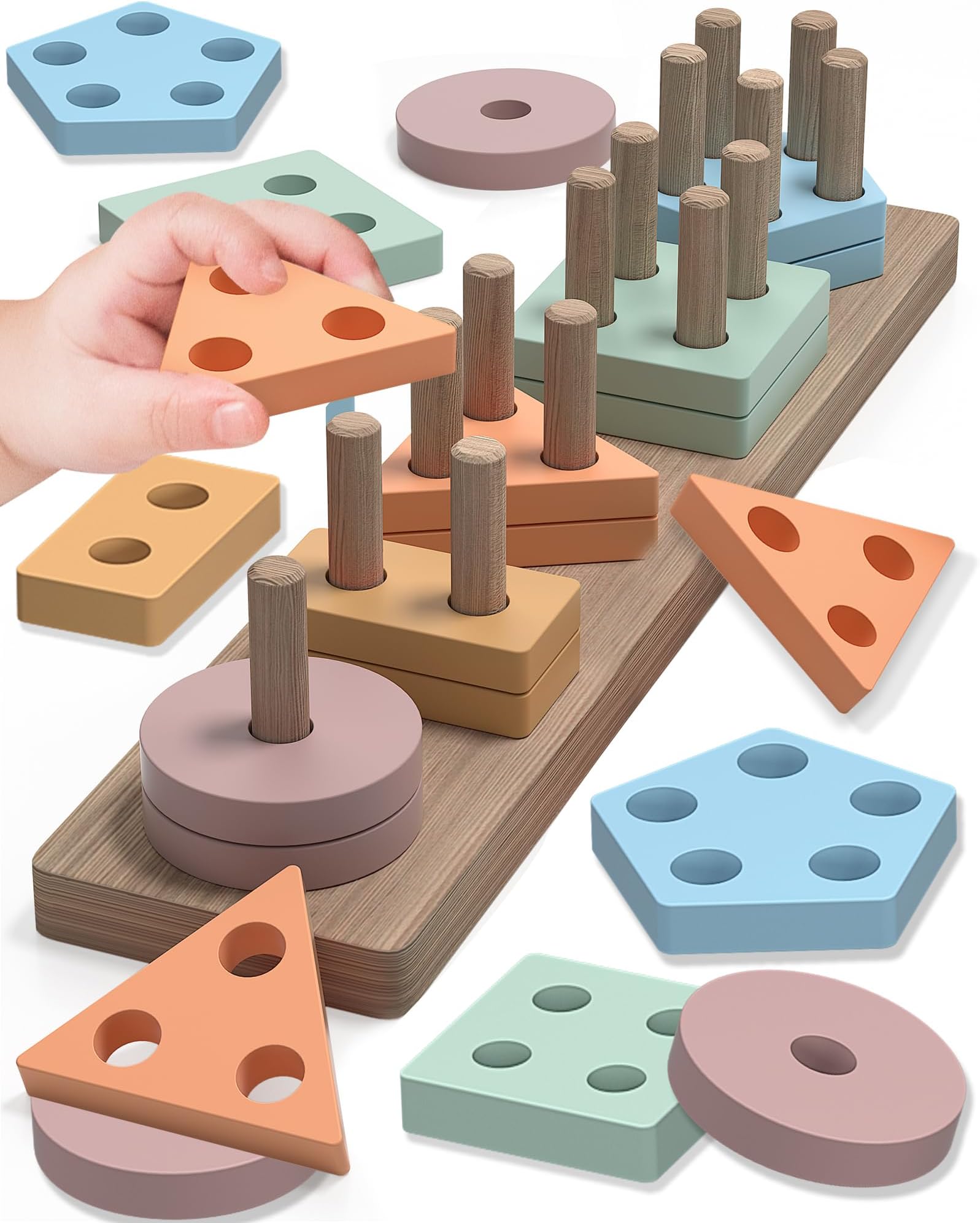 Tonberless Montessori Toys for 1 2 3 Year Old Boy Girl, Toys for Ages 2-4 Toddlers Kids Baby, 1 2 Year Old Birthday Gifts, Wooden Learning Puzzles Easter Basket Stuffers Toys for Toddlers 1-3