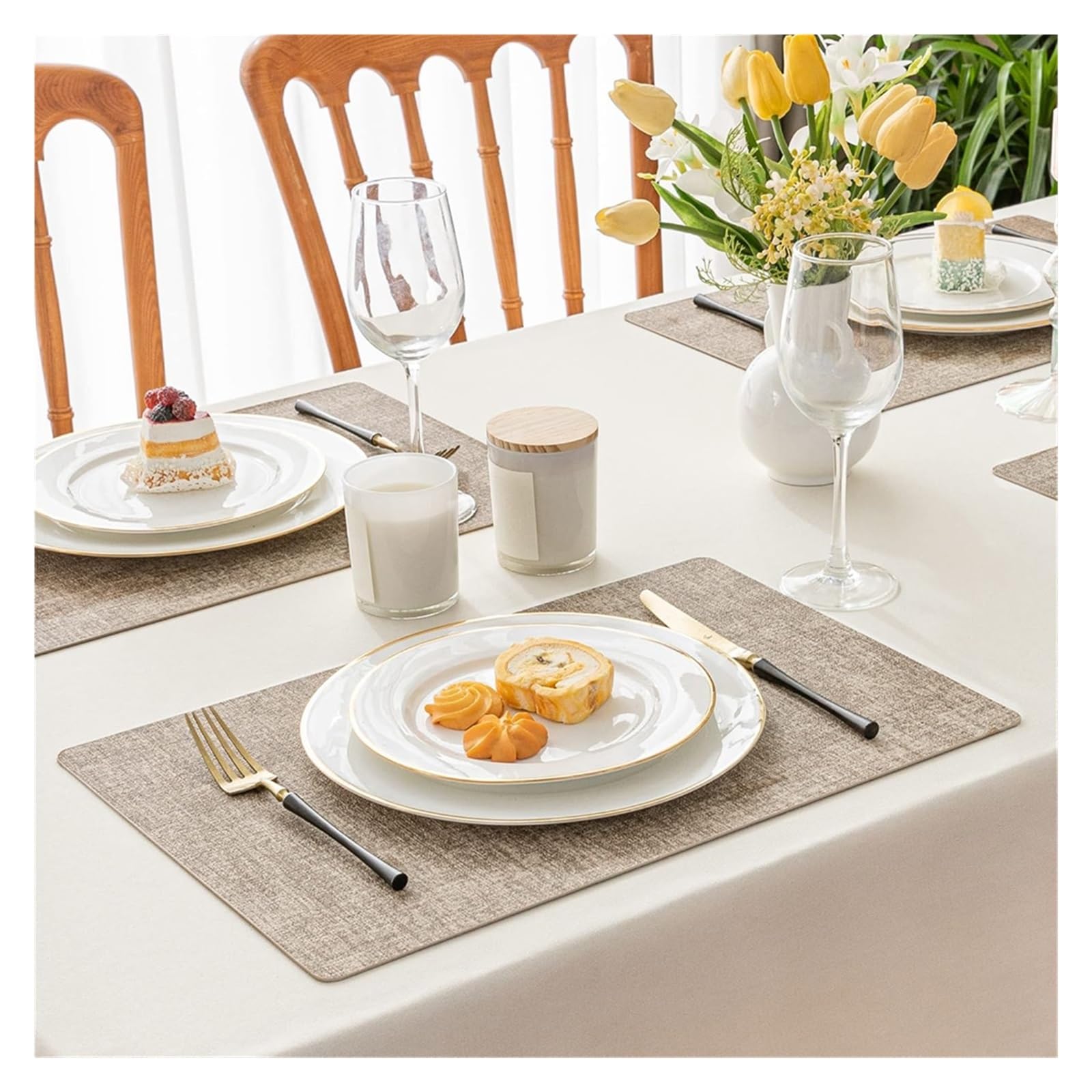 Manteles Individuales Lavables Mantel Individual de Doble Cara Cuero, Antideslizante, Cuadrado, for Cocina, Interior y Exterior para Cocina(Black,4pcs 43x30cm)