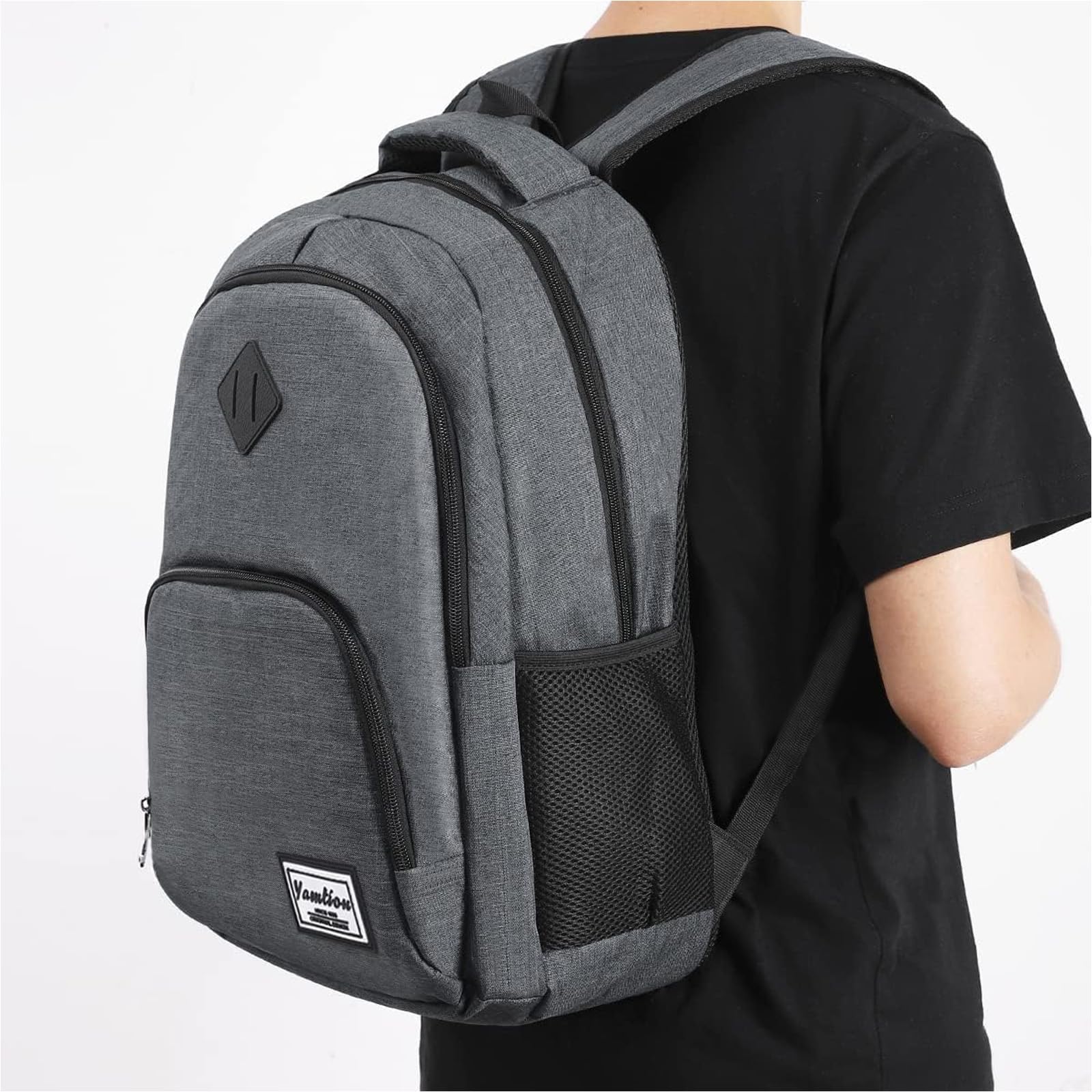 YAMTION - Zaino per uomo e donna, zaino per la scuola, per adolescenti, per laptop da 15,6 pollici (39,5 cm), zaino per computer portatile, con porta di ricarica USB, per lavoro, studio, viaggi