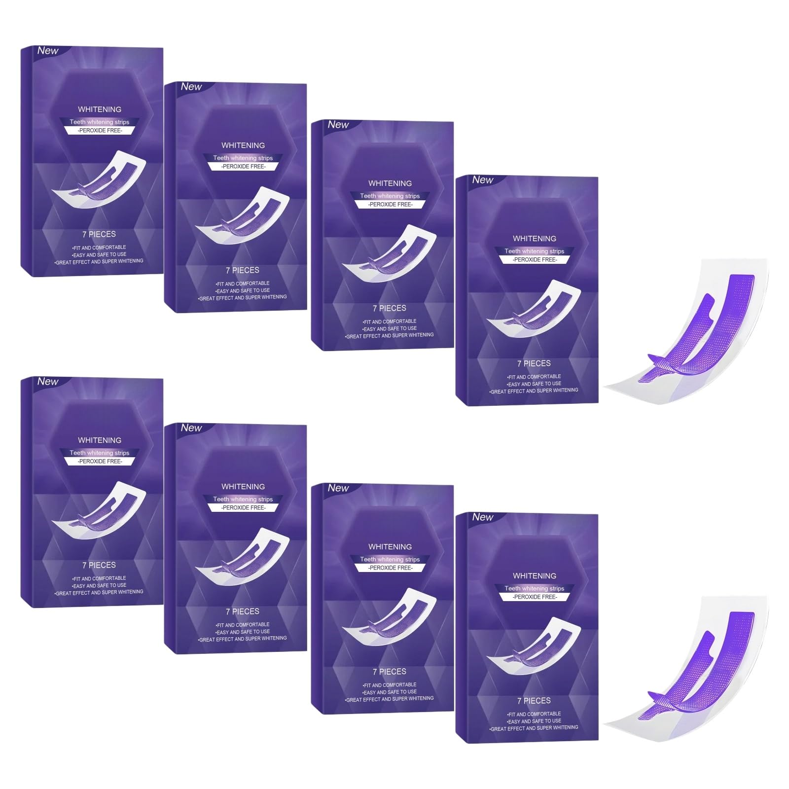 Strisce sbiancanti per denti viola, senza perossido, Whitening Teeth Strips,morbide e sicure, migliorano la luminosità, neutralizzano il giallo, strisce di sbiancamento per un sorriso più chiaro