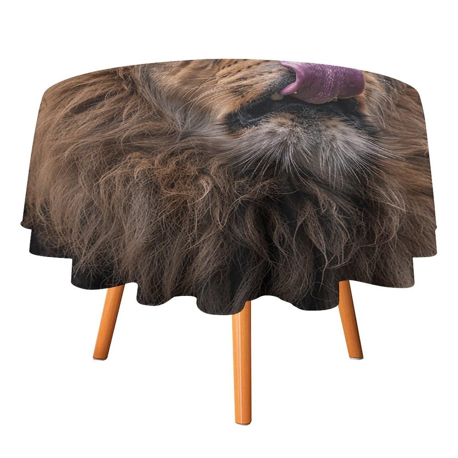 SMAZDFXX Lion SticksTongue Tablecloth for Restaurant, Round Polyester Table Cover 50x50in for Party