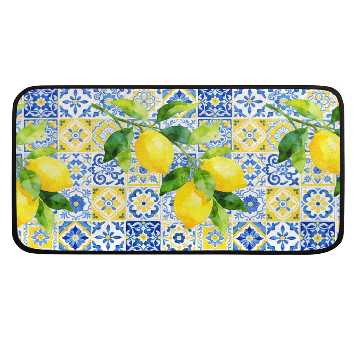 Tapis de cuisine confortable et lavable au motif citron aquarelle