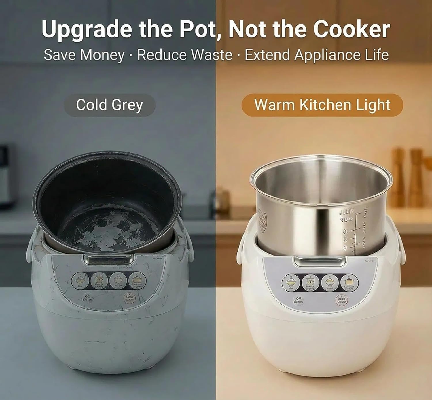 Rice Cooker Replacement Pot, Compatible with Tiger JBV-A18U and Aroma ARC-5000SB, 304 Stainless Steel Uncoated Inner Liner, Easy to Clean & Dishwasher Safe Insert