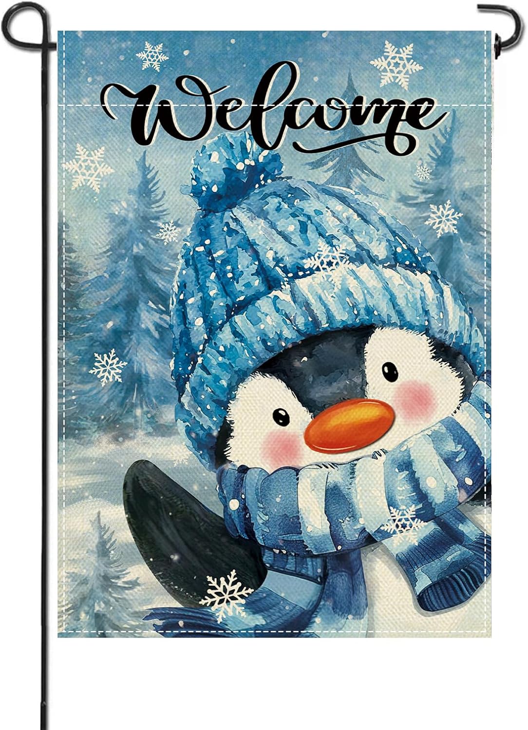 Artofy Welcome Winter Penguin Small Decorative Garden Flag, Snowy Pine Tree Snowflake Yard Lawn Outside Decor, Christmas Seasonal Burlap Outdoor Home Decoration Double Sided 12 x 18