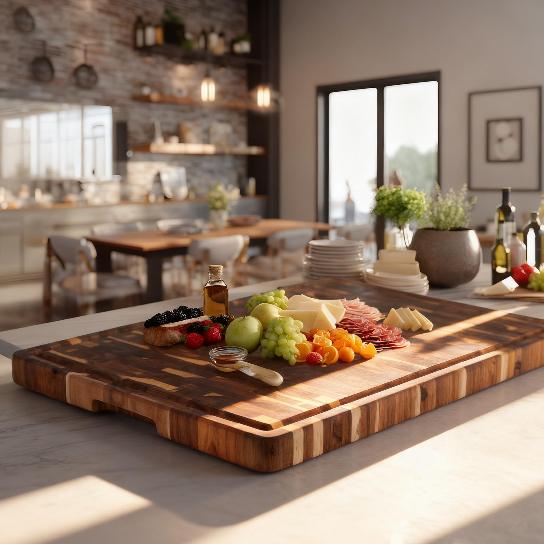 Utoplike Großes Akazienholz-Schneidebrett 56x40,5x3,5cm,Küchen-Schneidbrett | Größter Holz-Metzgerblock für Truthahn, Schneidebrett mit Griff und einseitiger Saftrinne
