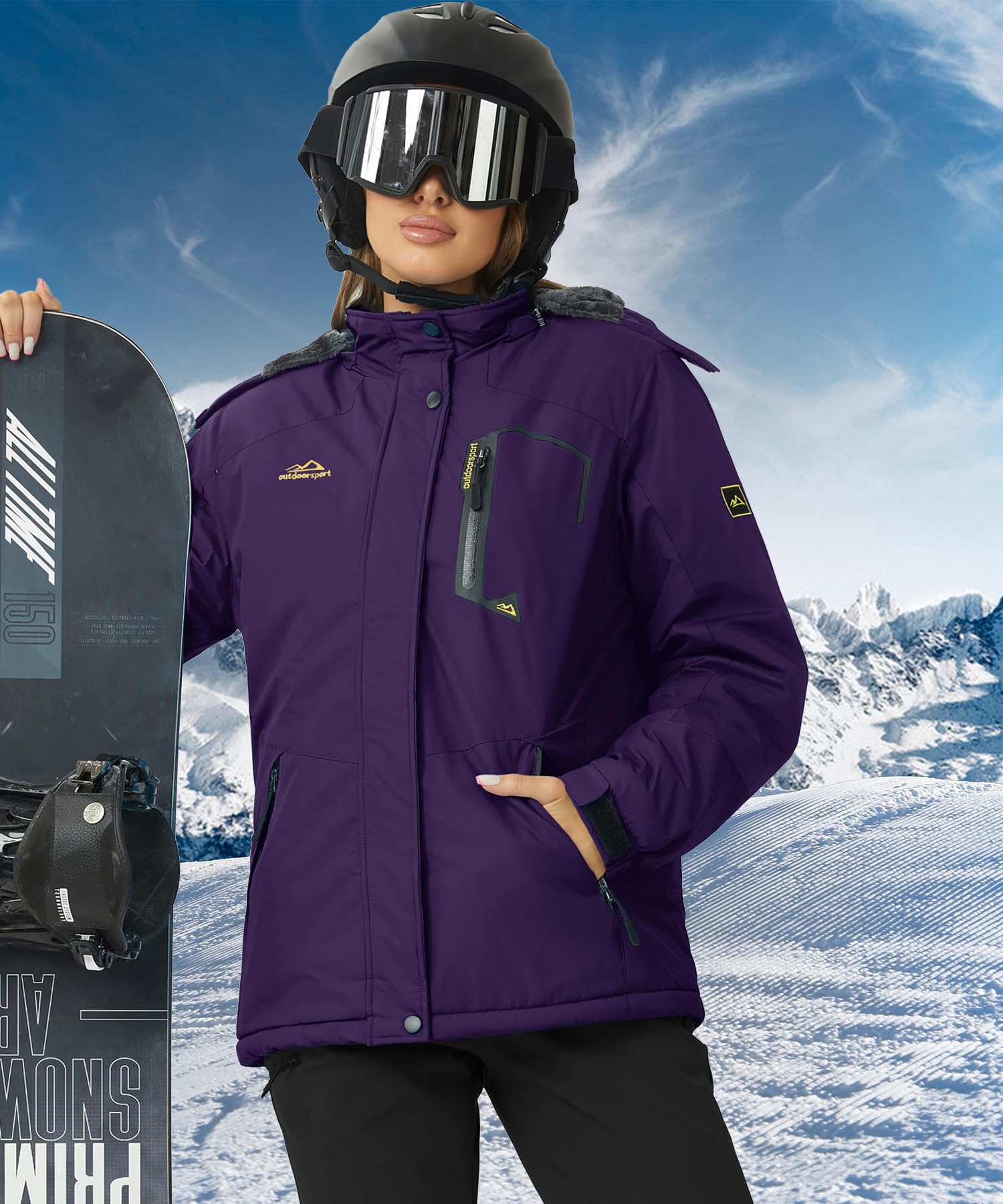 TACVASEN Veste Imperméable Femme Veste en Fleece pour Ski d'Hiver et Randonnée Extérieure avec Capuchon Détachable