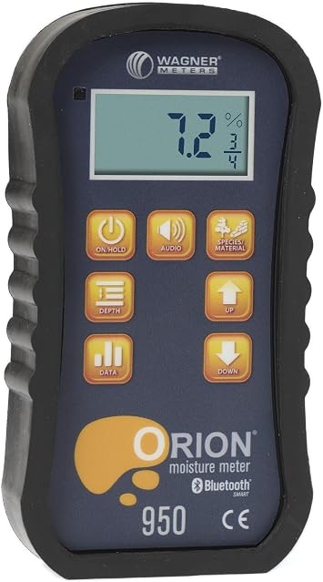 Orion 950 Pinless Wood Moisture Meter by Wagner Meters I Accurate, Non-Damaging, Dual Depth Lumber Moisture Measurement, Bluetooth, Auto EMC, GPP/GPK & Dew Point Calculations NIST Traceable