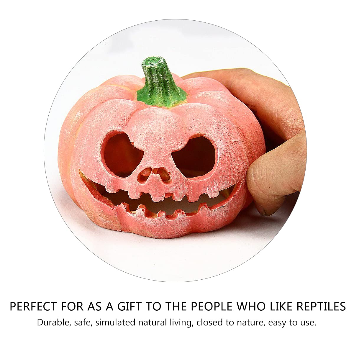 iplusmile Pumpkin Cave Resin Reptile Hideout Terrarium Decoration for Crested Gecko Habitat Pumpkin Reptile Ornament Hide Cave for Small Lizards and Amphibians - Image 3