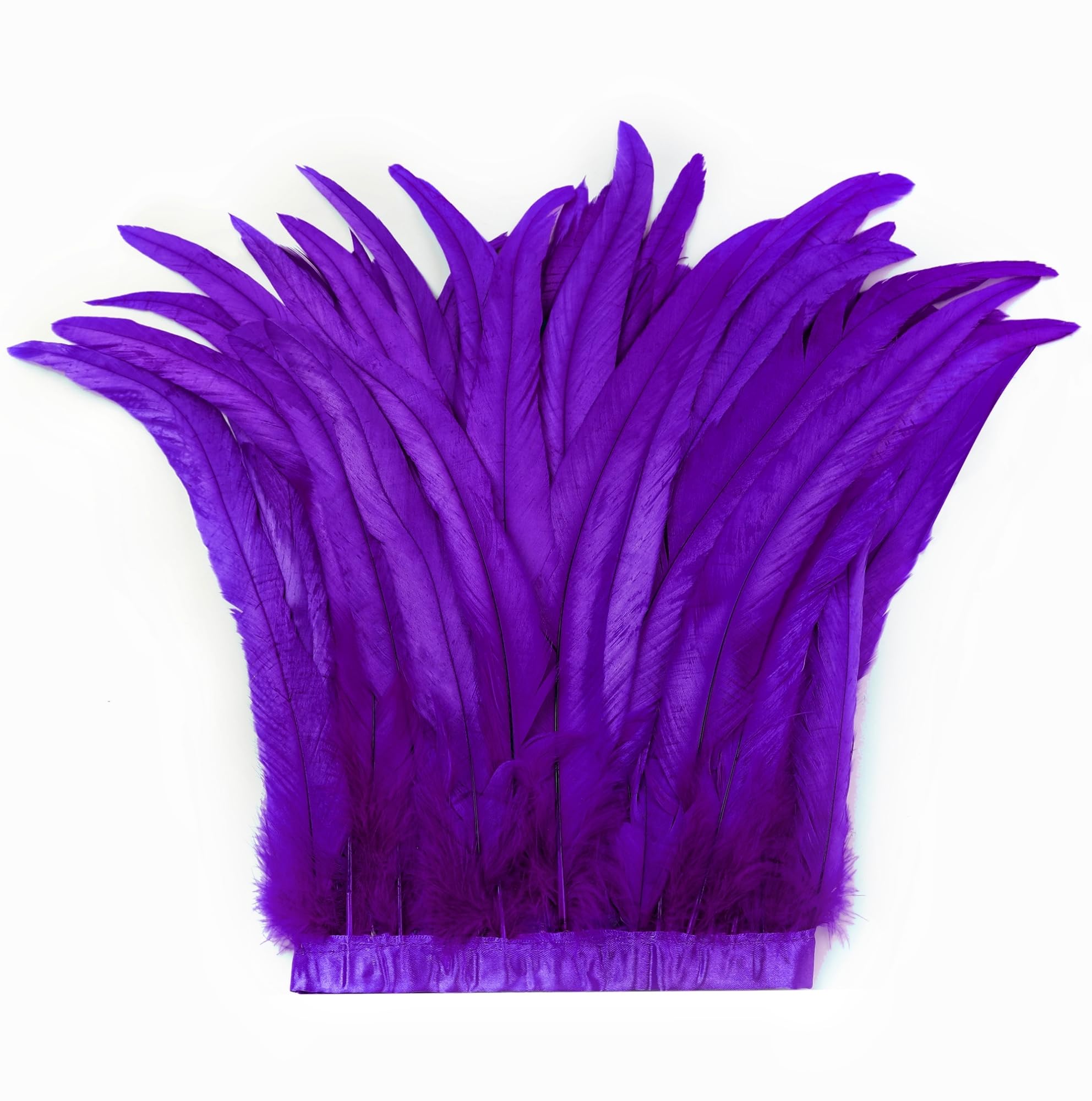 Holmgren Purple Rooster Feathers Trim - 2 Yards 5-7inch Rooster Feather Fringe Trim for Feather Shawl Cape, Skirt, Headband, Gloves and Costume Decoration(Purple) — image 1