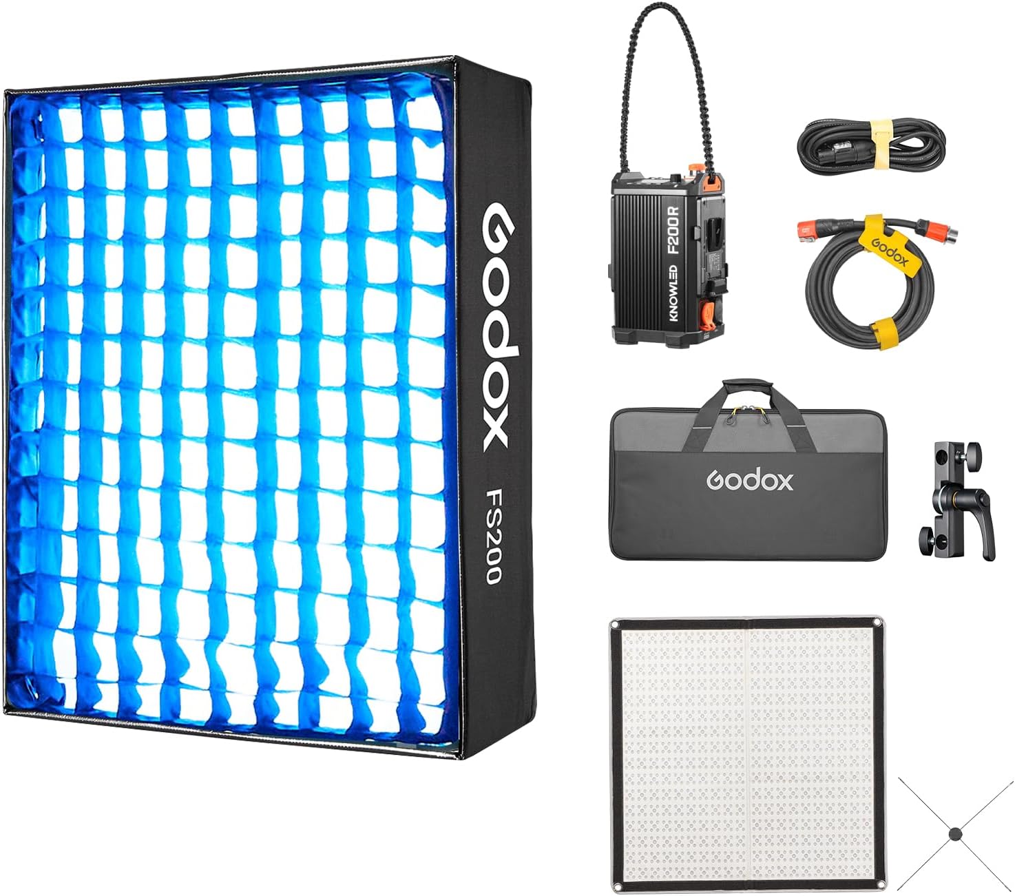 Godox Knowled F200R RGB Flexible LED Video Light Mat, 1800-10,000K RGBW 250W Output LED Light Panel, Waterproof, 14 FX with Grid Softbox, App Control for Film, Broadcast & Video Production (2 x 2')