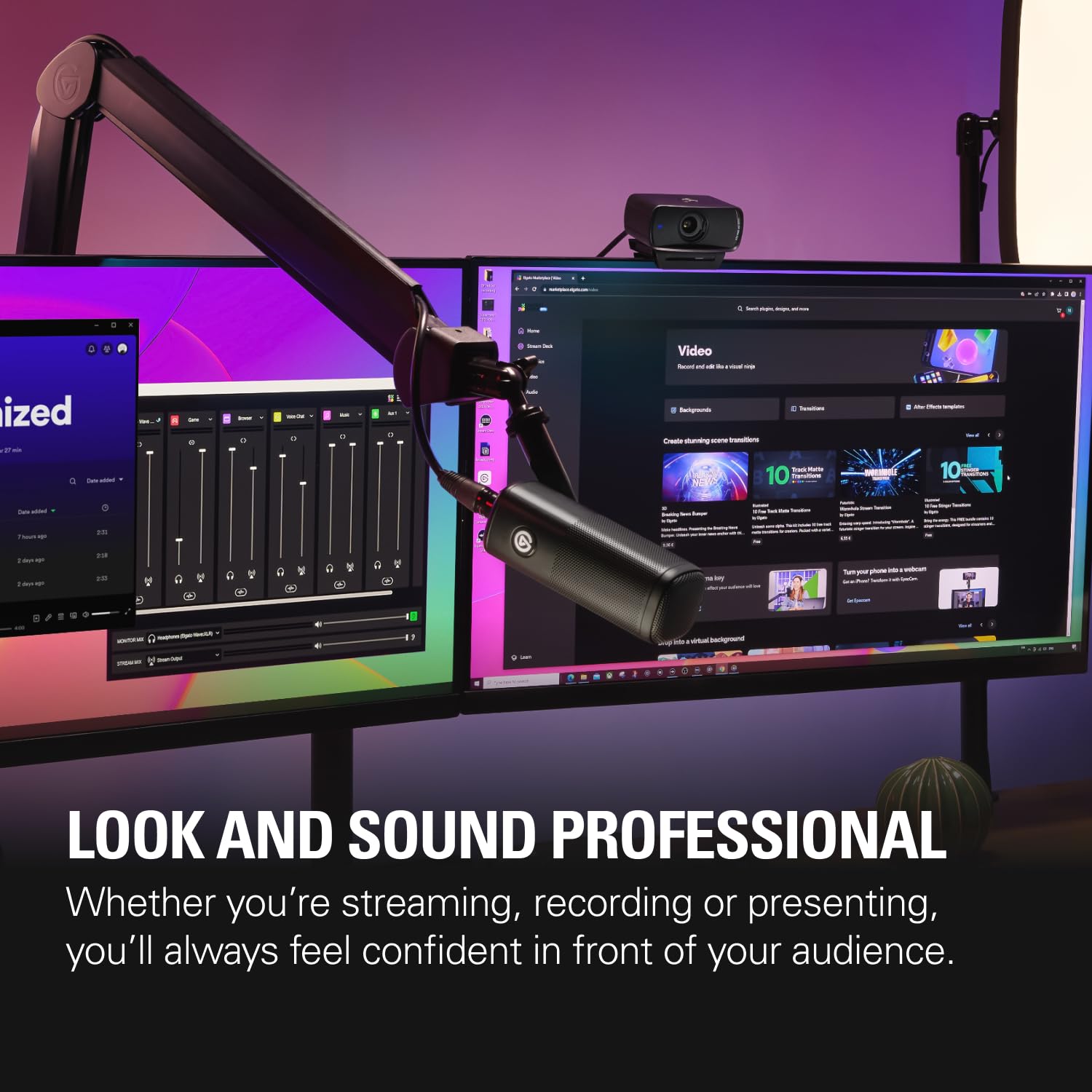 Elgato Facecam Pro, True 4K60 Ultra HD Webcam for Live Streaming, Gaming, Video Calls, Sony Sensor, Advanced Light Correction, DSLR Style Control, Wide Angle, works with OBS, Teams, Zoom, PC/Mac: Camera Bundle