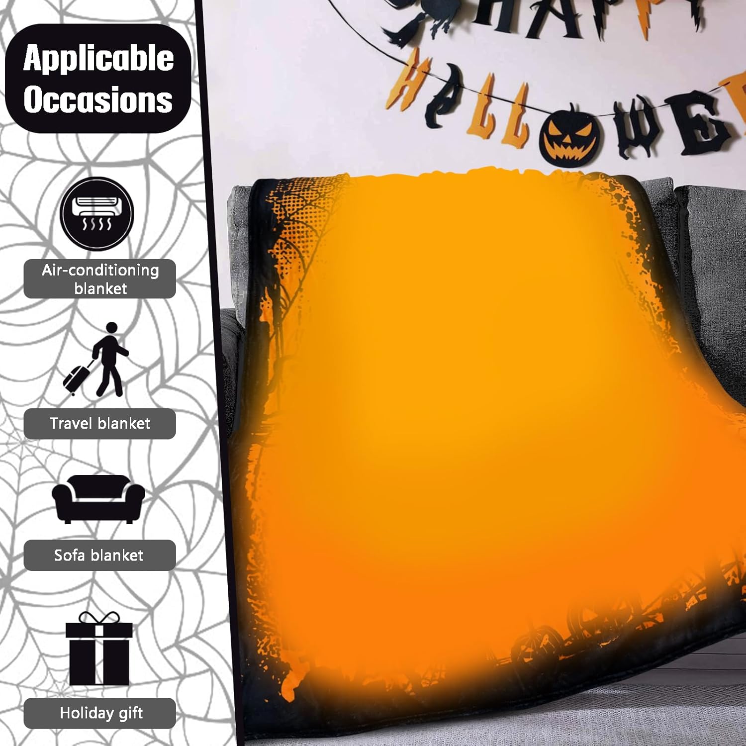 Witchy Goth Gifts for Women Orange Halloween Blanket Gothic Sipder Web Blanket Witch Skull Pumpkin Flannel Throw Blankets - Image 4