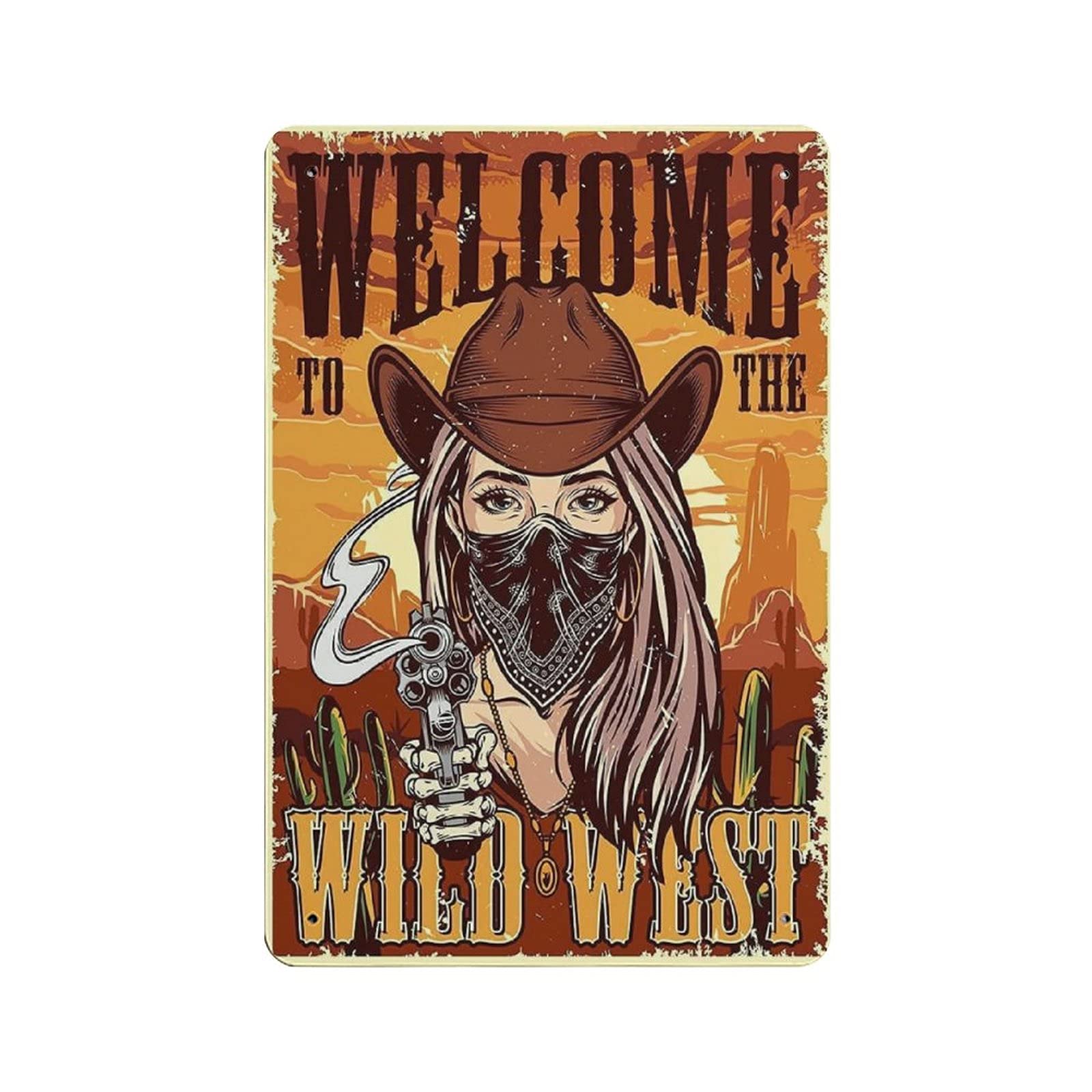 Metal Tin Sign Welcome to The Wild West Vintage Tin Poster Metal Sign Wall Decoration Country Kitchen Home Garage Decor 12"x8"