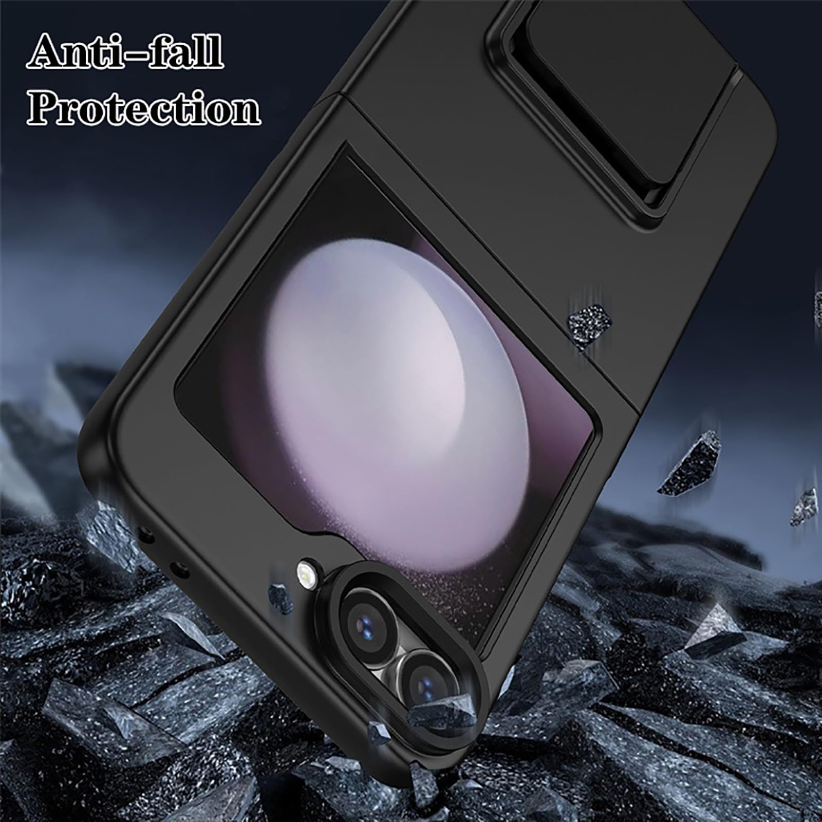 Robuste Coque pour Samsung Galaxy Z Flip 6, Caméra Lentilles Protection Housse, Mince Réglable Invisible Support Antichoc Étui,Noir