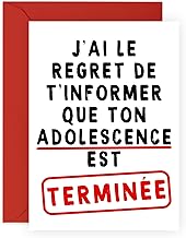 Central 23 Carte Anniversaire Amusante Pour Fille Ou Fils – ADOLESCENCE EST TERMINÉE – Carte D'Anniversaire 20e Anniversaire Pour Homme Et Femme – 20 Ans – Livrée Avec Autocollants