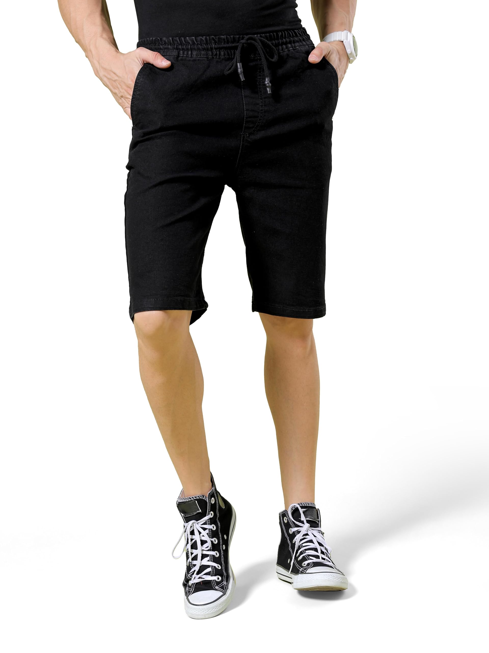the indian garage co Men Slim Fit Solid Mid-Rise Denim Shorts-picture-20