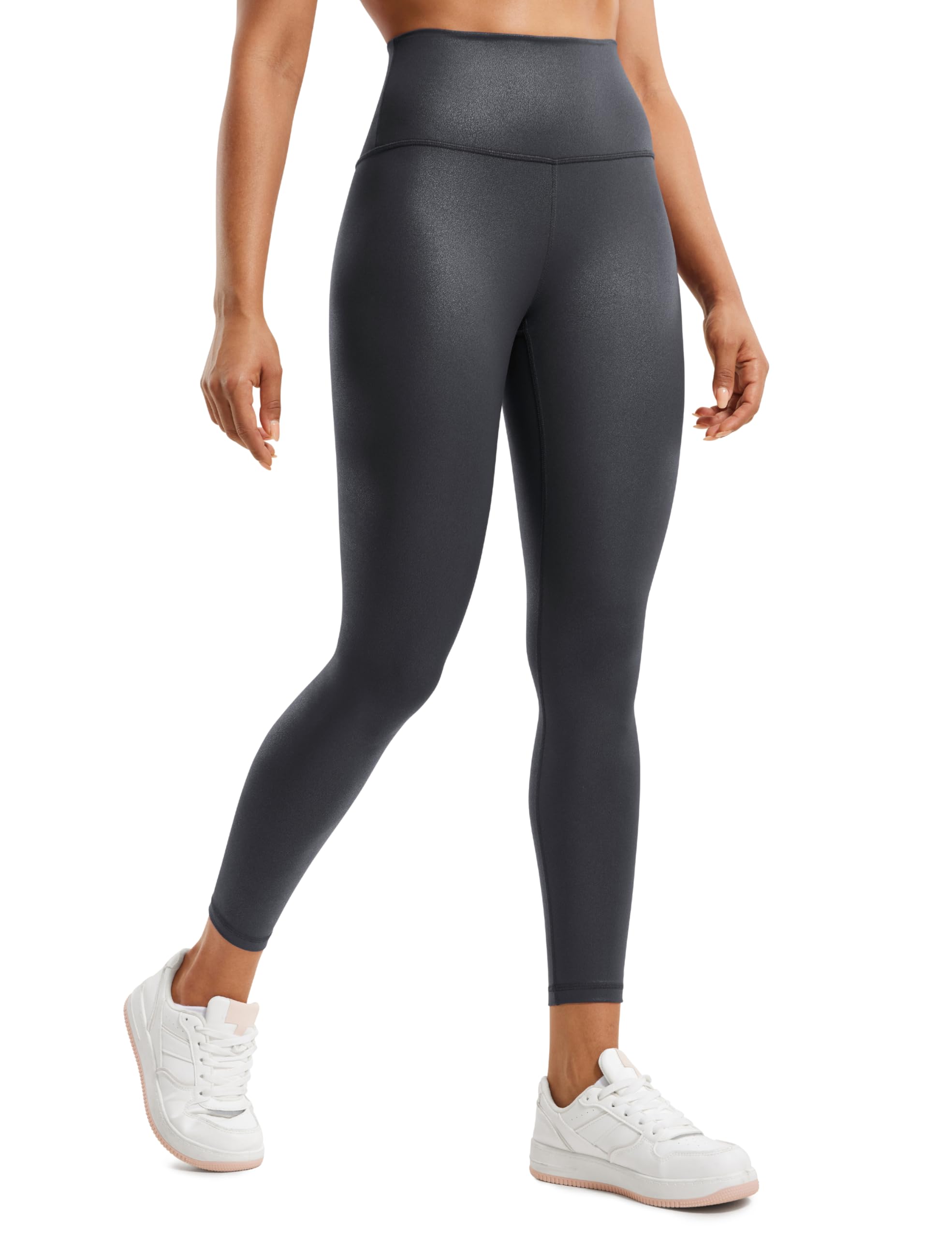 CRZ YOGA Butterluxe Matte Faux Leather Leggings for Women 25" - High Waisted Stretch Ankle Leather Pants Pleather Tights