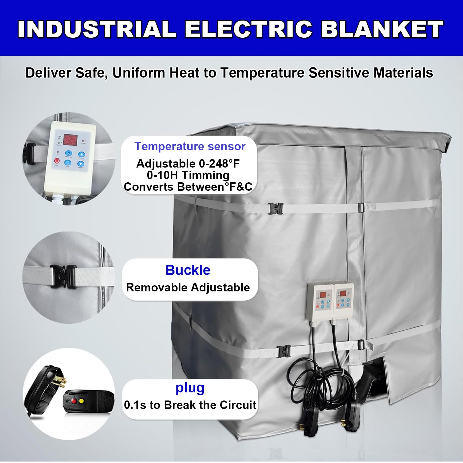 Manta Calefactora Para Ibc - Manta Calefactora Para Ibc De 200l/1000l-Control Inteligente De Temperatura Y Anticongelante,Capa De Aislamiento 10 Mm,Adecuada Para Bidones Aceite Y Bidones 1000L