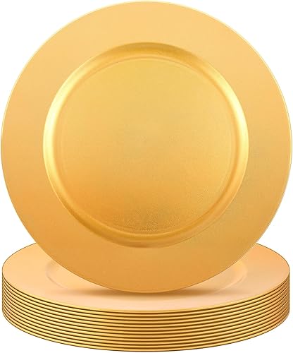 Miniatura 38 de Tanlade 50 Pcs 13 Inch Charger Plates Bulk Round Wedding Chargers Plastic Dinner Plates for Table Setting Wedding Party Decoration (Gold)