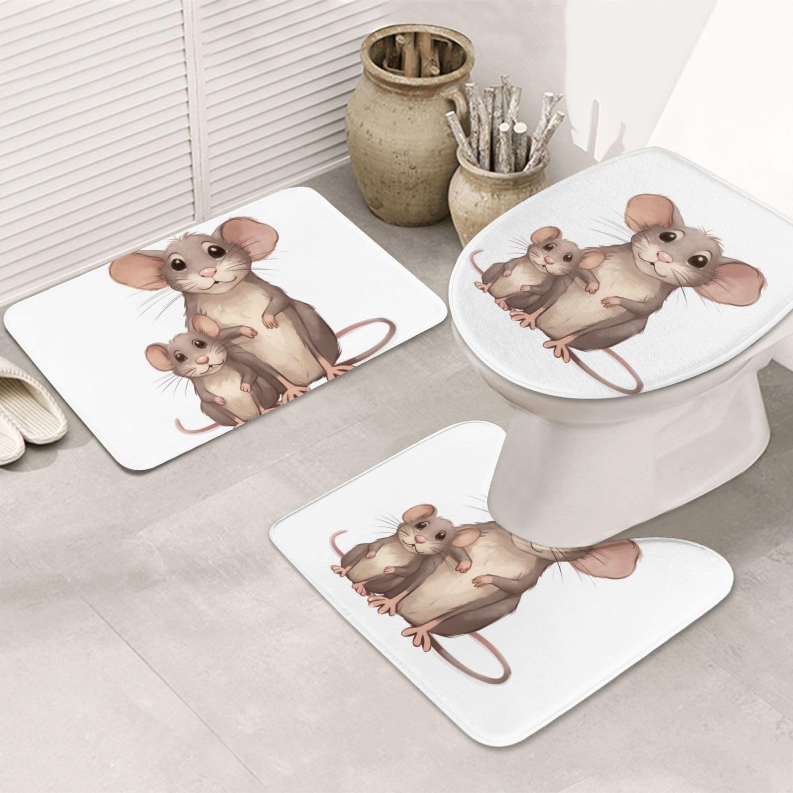 Tapis de bain tapis antidérapant en flanelle et housse abattant toilette 3 pièces