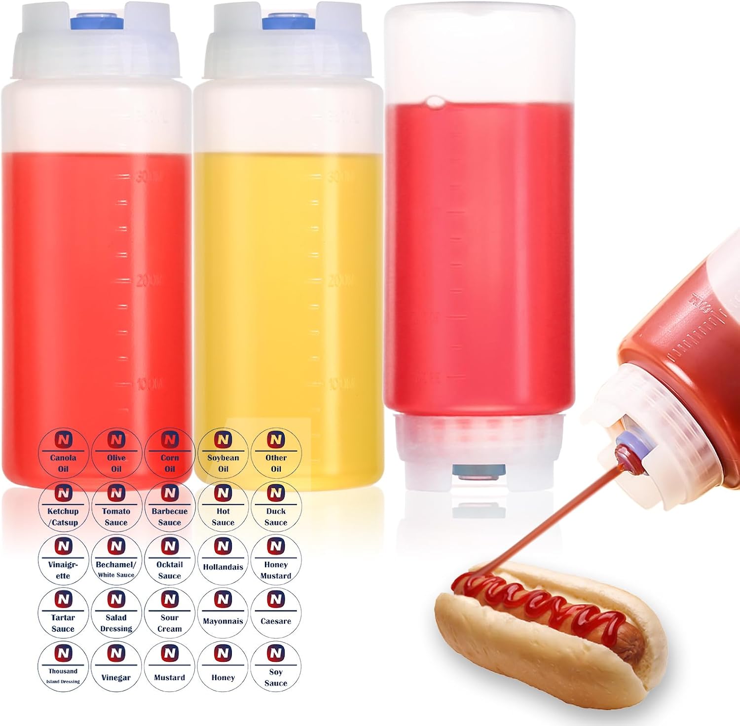 Condiment Squeeze Bottles for Ketchup Hot Sauce Liquids Oil with Caps for Condensed Milk and Mustard Salad Dressing Dispenser Clear Plastic Bottles Dressing Container PE BPA-free (14 oz 3 Pack（400ml）)