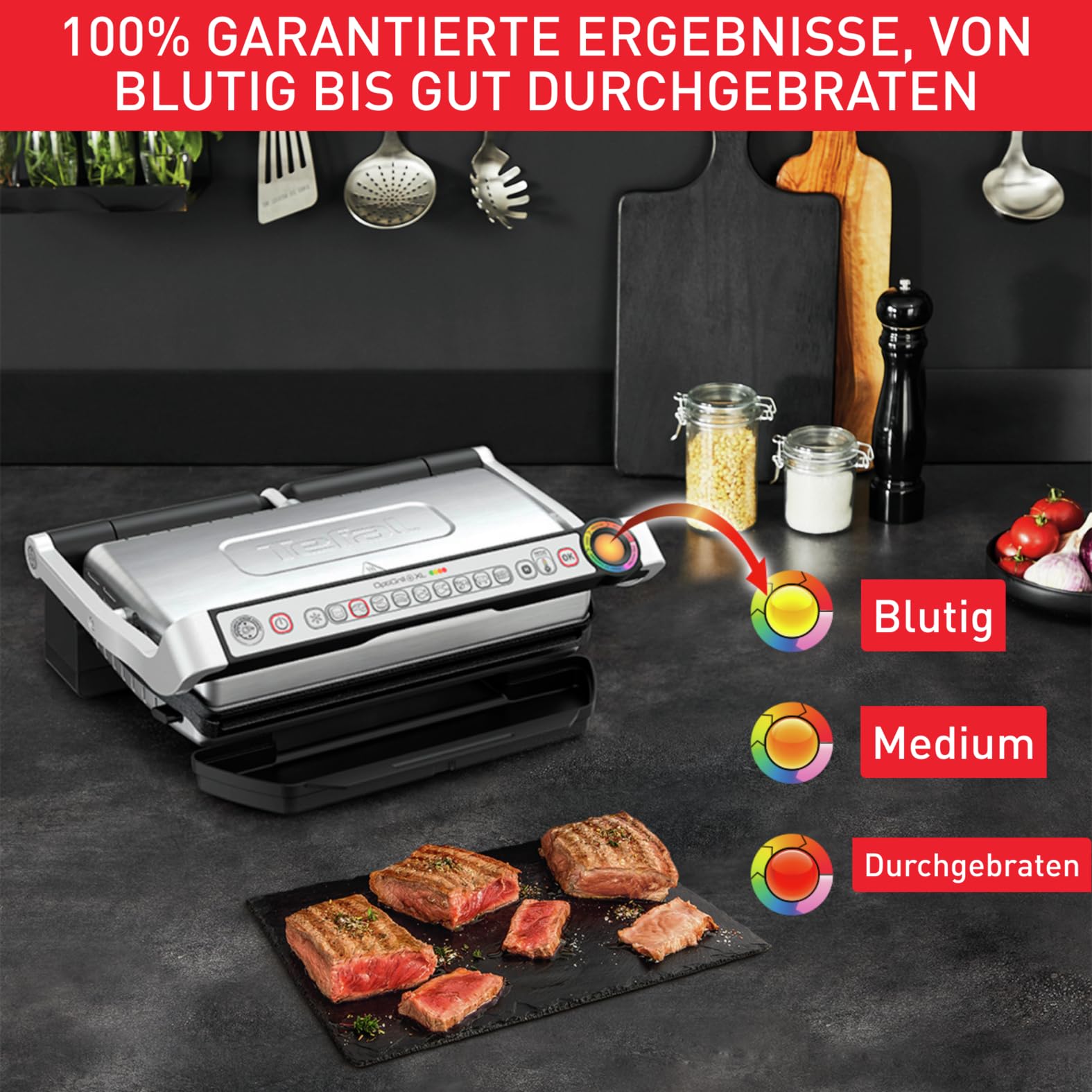 Tefal OptiGrill+ XL | Kontaktgrill mit automatischer Temperatur-Anpassung | 9 automatische Programme | XL-Grillfläche | inklusive Backschale | GC724D12