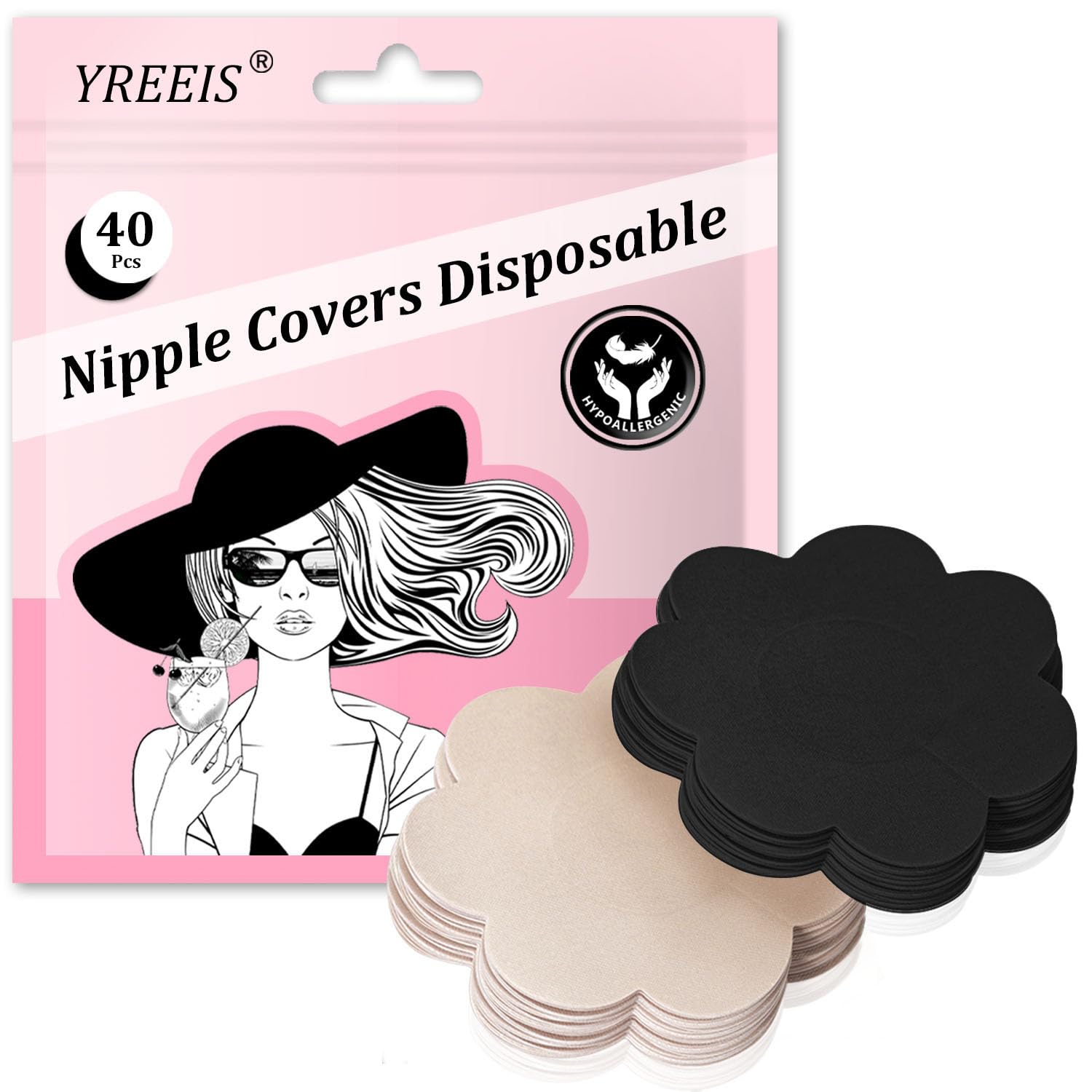 40 Pcs Nipple Covers For Women Hypoallergenic Disposable Adhesive Nipple Pasties No-Show Satin Breast Petals Stickers
