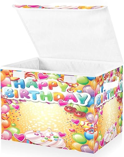 Miniatura 2 de Cajas de almacenamiento con tapas y asas, contenedores plegables de tela de feliz cumpleaños, organizador de armario, contenedores grandes de ropa