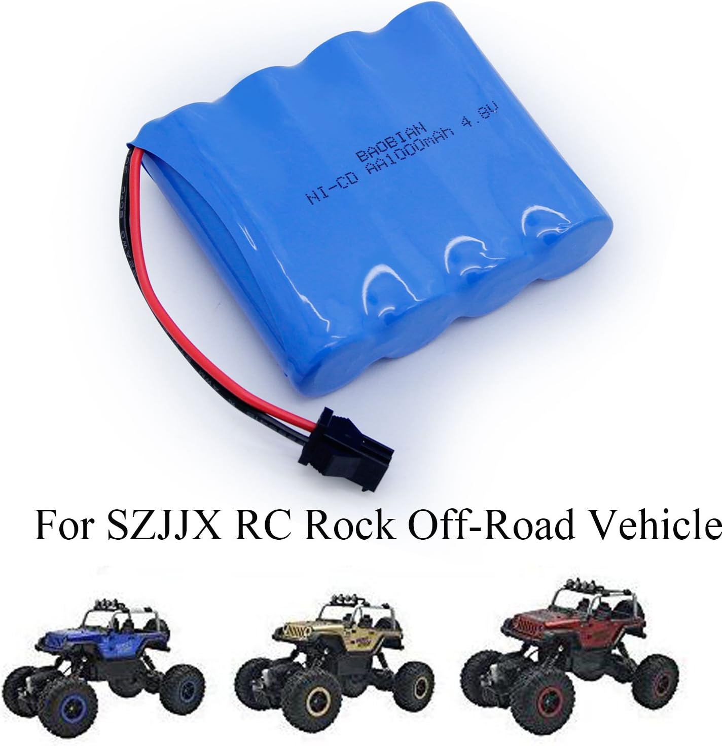 4.8V 1000mAh NiCd Rechargeable Battery Pack for C182 C185 C181 1/18 Scale RC Truck Four Wheels Race Off Road Car Rock Crawler Vehicle SM 2P Plug and USB Charger Cable (1 Pack)