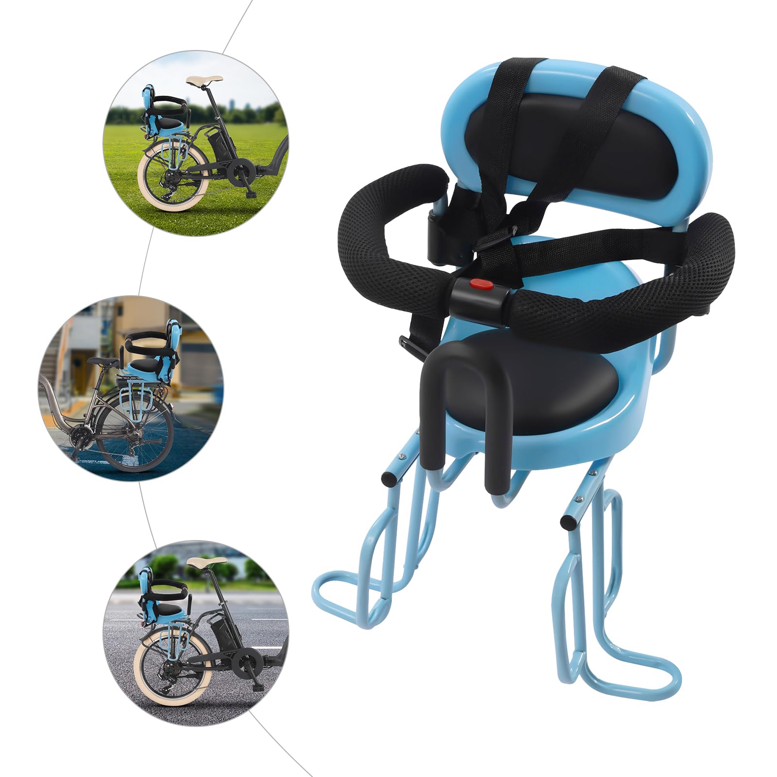 Portapacchi / Portacestino Posteriore per Bici, Seggiolino per Bambini, Seggiolino Posteriore per Bici Montato, Telaio in Acciaio con Cintura di Sicurezza e Supporto per i Piedi, Adatto per E-Bike